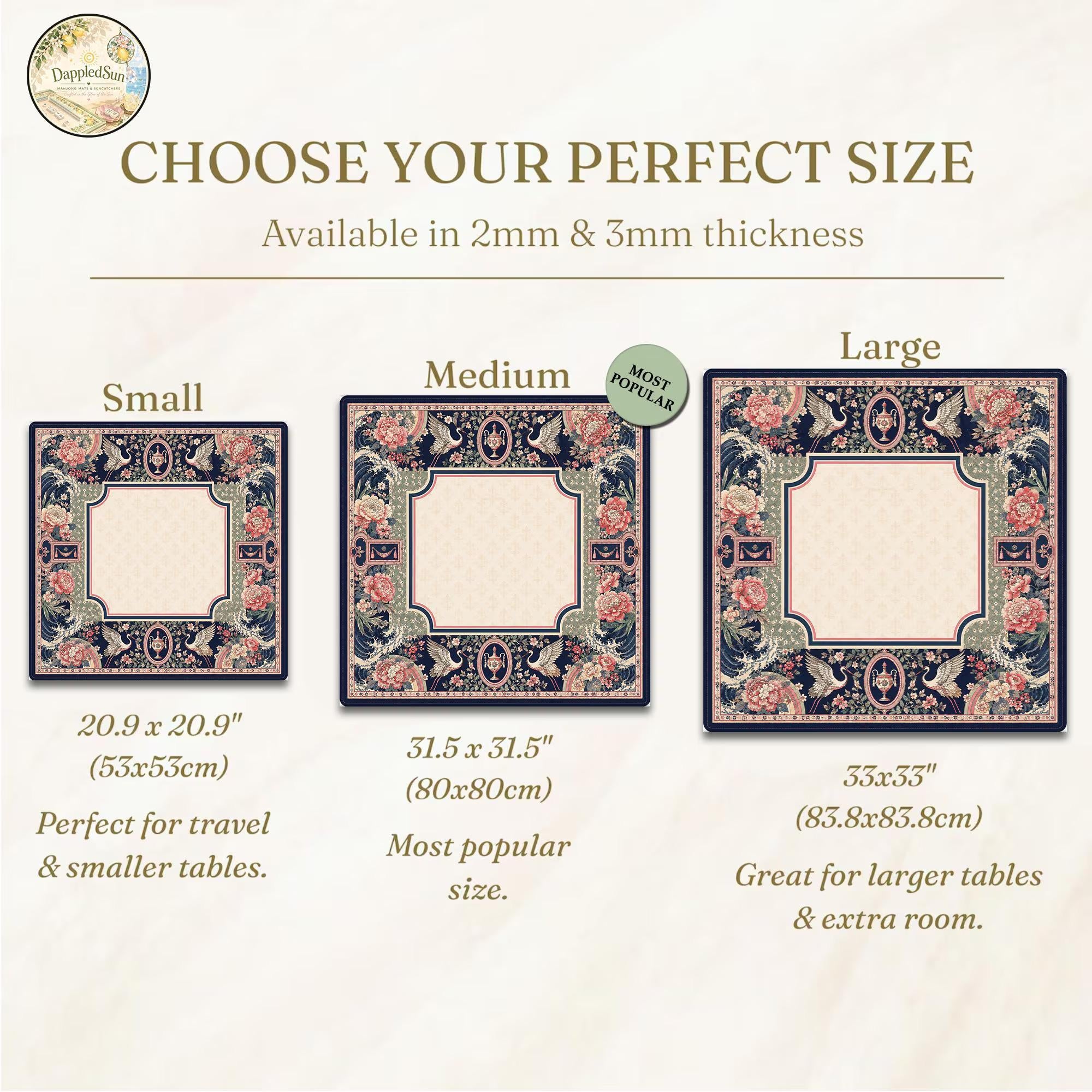 Vintage Chinoiserie Mahjong Mat, Swan & Peony Floral Mahjong Table Cover, Elegant Garden Game Mat, Gift for Mahjong Lovers