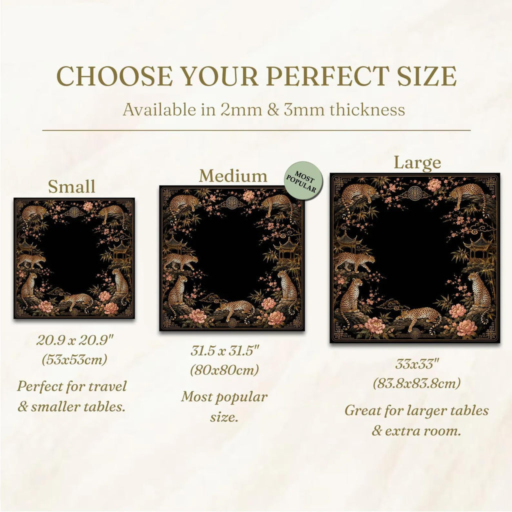 Black Gold Leopard Mahjong Mat, Chinoiserie Peony Table Cover, Luxury Mahjong Game Mat, Exotic Wildlife Gift