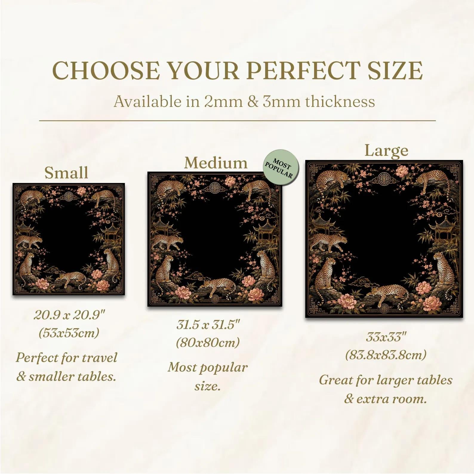 Black Gold Leopard Mahjong Mat, Chinoiserie Peony Table Cover, Luxury Mahjong Game Mat, Exotic Wildlife Gift
