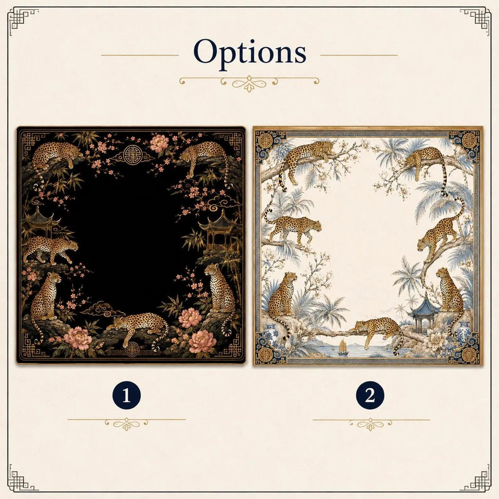 Black Gold Leopard Mahjong Mat, Chinoiserie Peony Table Cover, Luxury Mahjong Game Mat, Exotic Wildlife Gift
