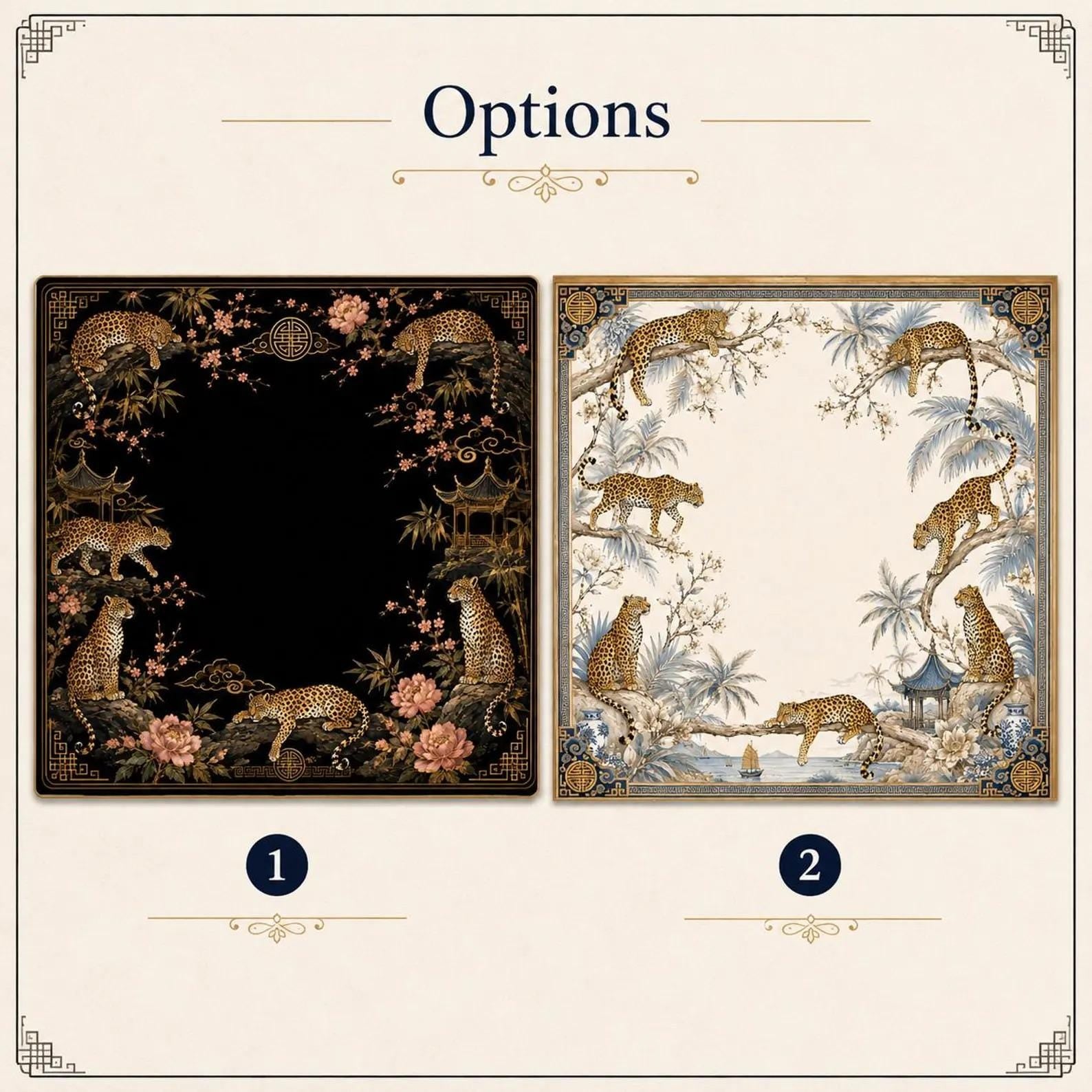 Black Gold Leopard Mahjong Mat, Chinoiserie Peony Table Cover, Luxury Mahjong Game Mat, Exotic Wildlife Gift