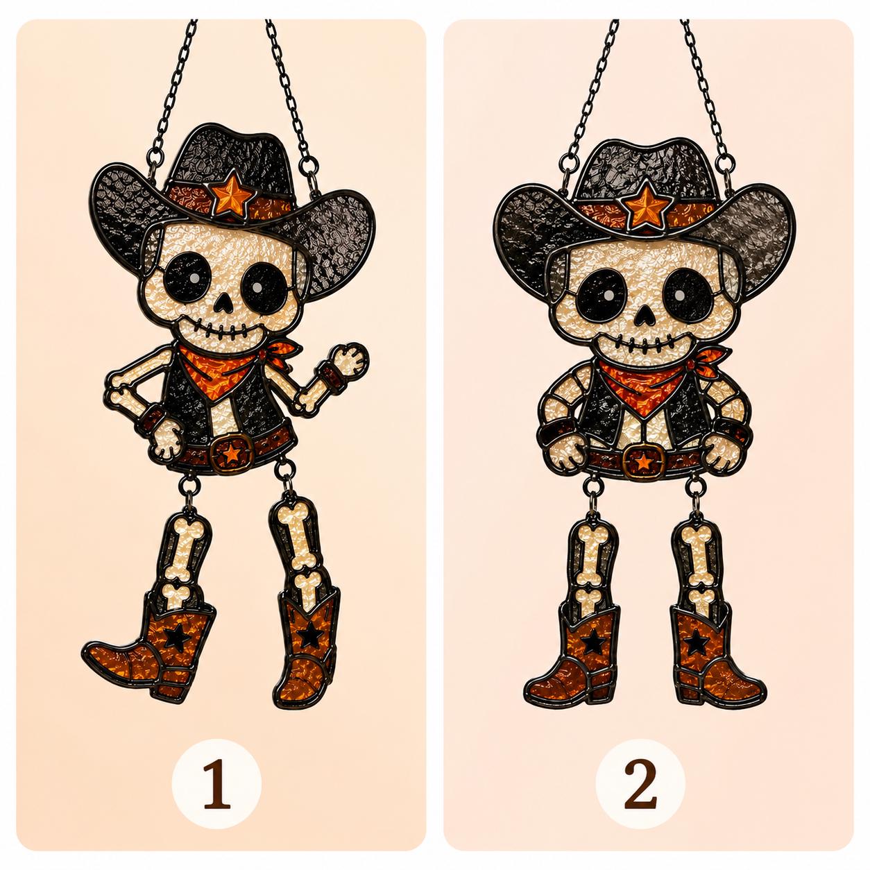 Western Skeleton Cowboy Acrylic Suncatcher, Halloween Window Hanging Decor, Spooky Skull Cowboy Gift, Gothic Western Ornament