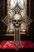Skull Cross Faux Stained Glass Suncatcher, Gothic Cross Window Hanging, Skull Cross Decor, Christian Gothic Gift