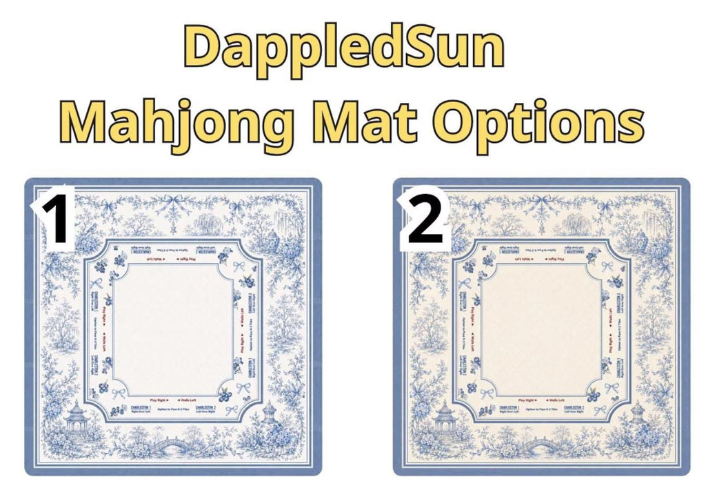 Blue Chinoiserie Mahjong Mat, Charleston Game Rules Mat, Floral Toile Mahjong Table Cover, Elegant Mahjong Gift for Women
