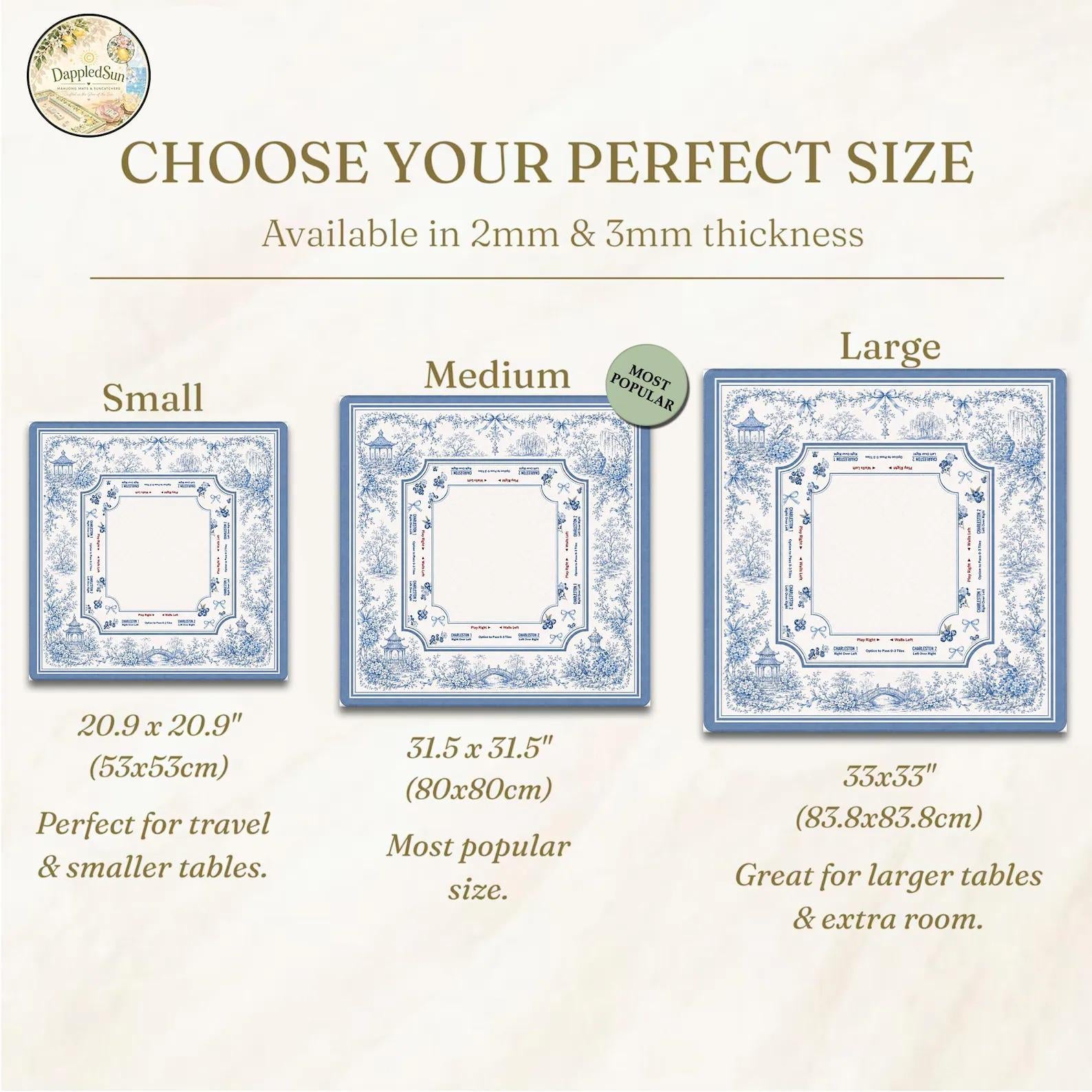 Blue Chinoiserie Mahjong Mat, Charleston Game Rules Mat, Floral Toile Mahjong Table Cover, Elegant Mahjong Gift for Women