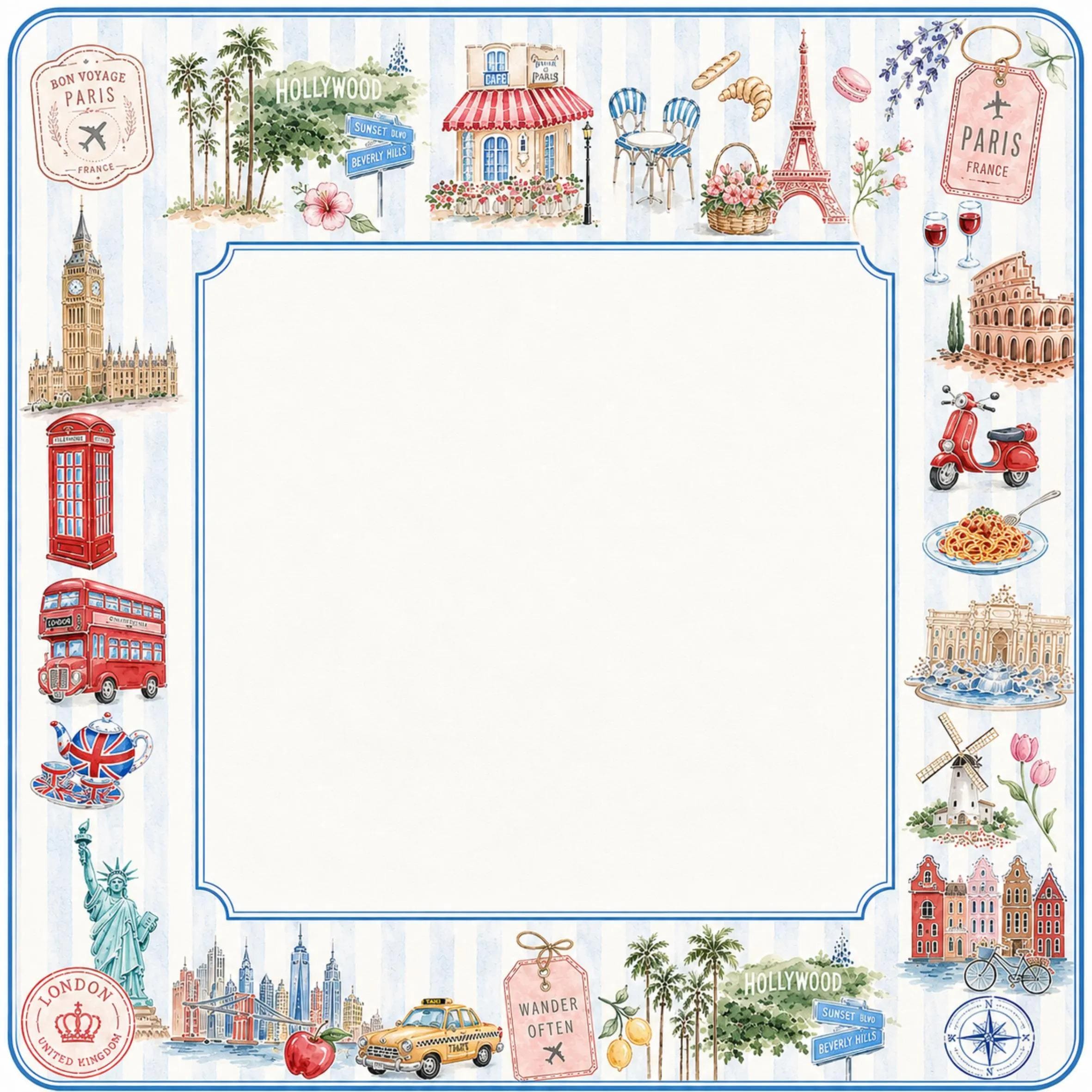 Travel Landmark Mahjong Mat, Paris London Italy Hollywood Game Mat, Vacation Theme Mahjong Table Cover, Gift for Travel Lovers