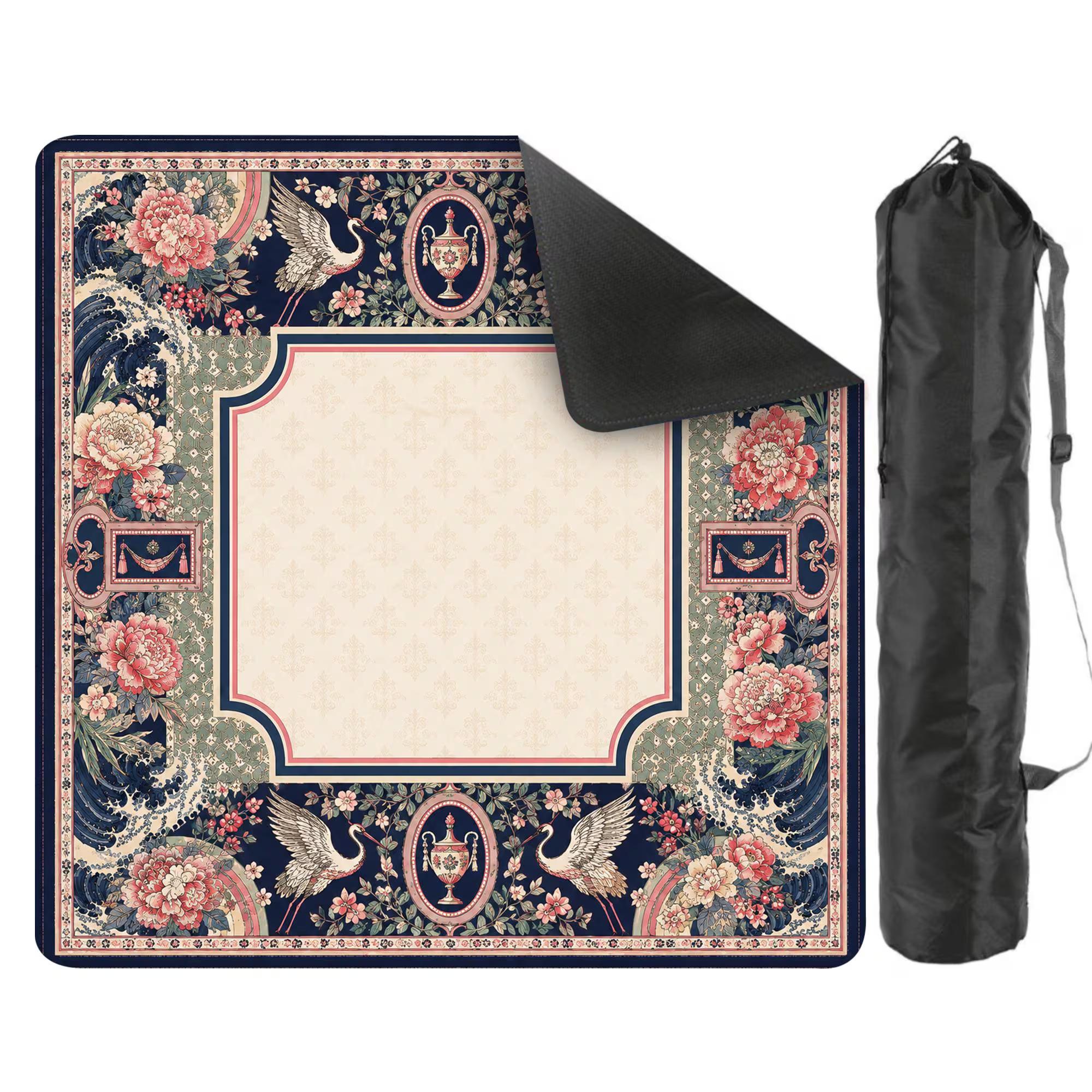 Vintage Chinoiserie Mahjong Mat, Swan & Peony Floral Mahjong Table Cover, Elegant Garden Game Mat, Gift for Mahjong Lovers