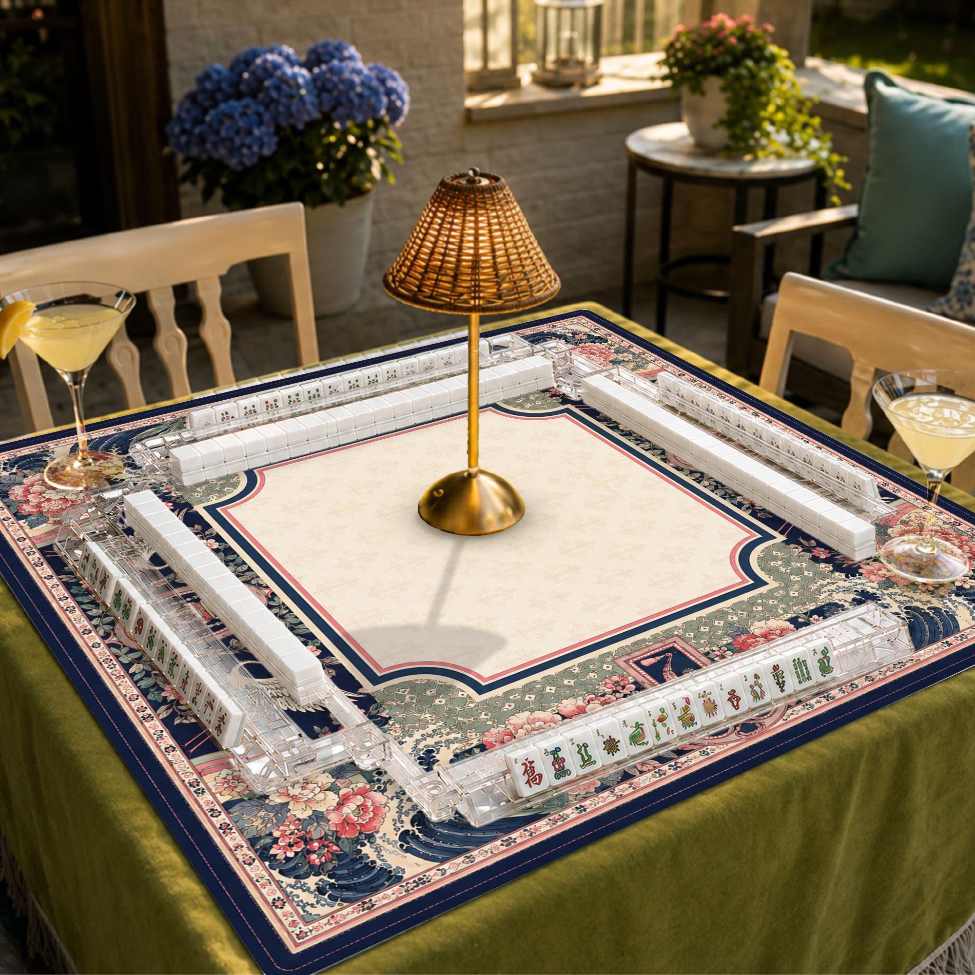 Vintage Chinoiserie Mahjong Mat, Swan & Peony Floral Mahjong Table Cover, Elegant Garden Game Mat, Gift for Mahjong Lovers