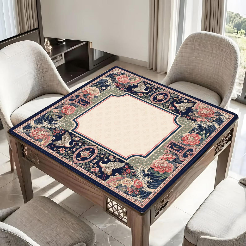 Vintage Chinoiserie Mahjong Mat, Swan & Peony Floral Mahjong Table Cover, Elegant Garden Game Mat, Gift for Mahjong Lovers
