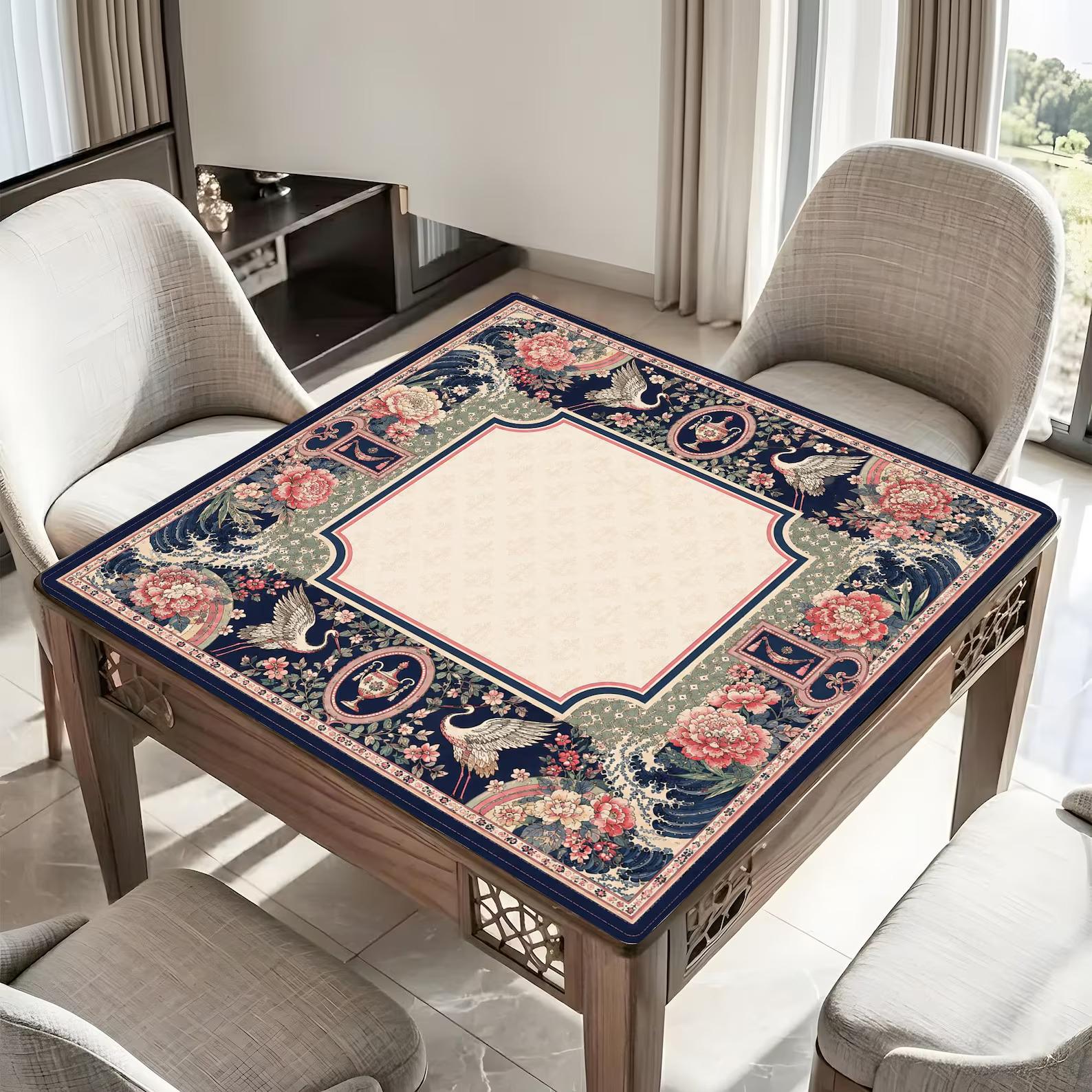 Vintage Chinoiserie Mahjong Mat, Swan & Peony Floral Mahjong Table Cover, Elegant Garden Game Mat, Gift for Mahjong Lovers