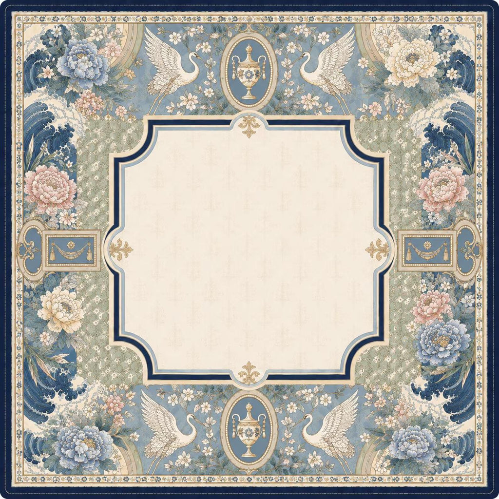 Vintage Chinoiserie Mahjong Mat, Swan & Peony Floral Mahjong Table Cover, Elegant Garden Game Mat, Gift for Mahjong Lovers