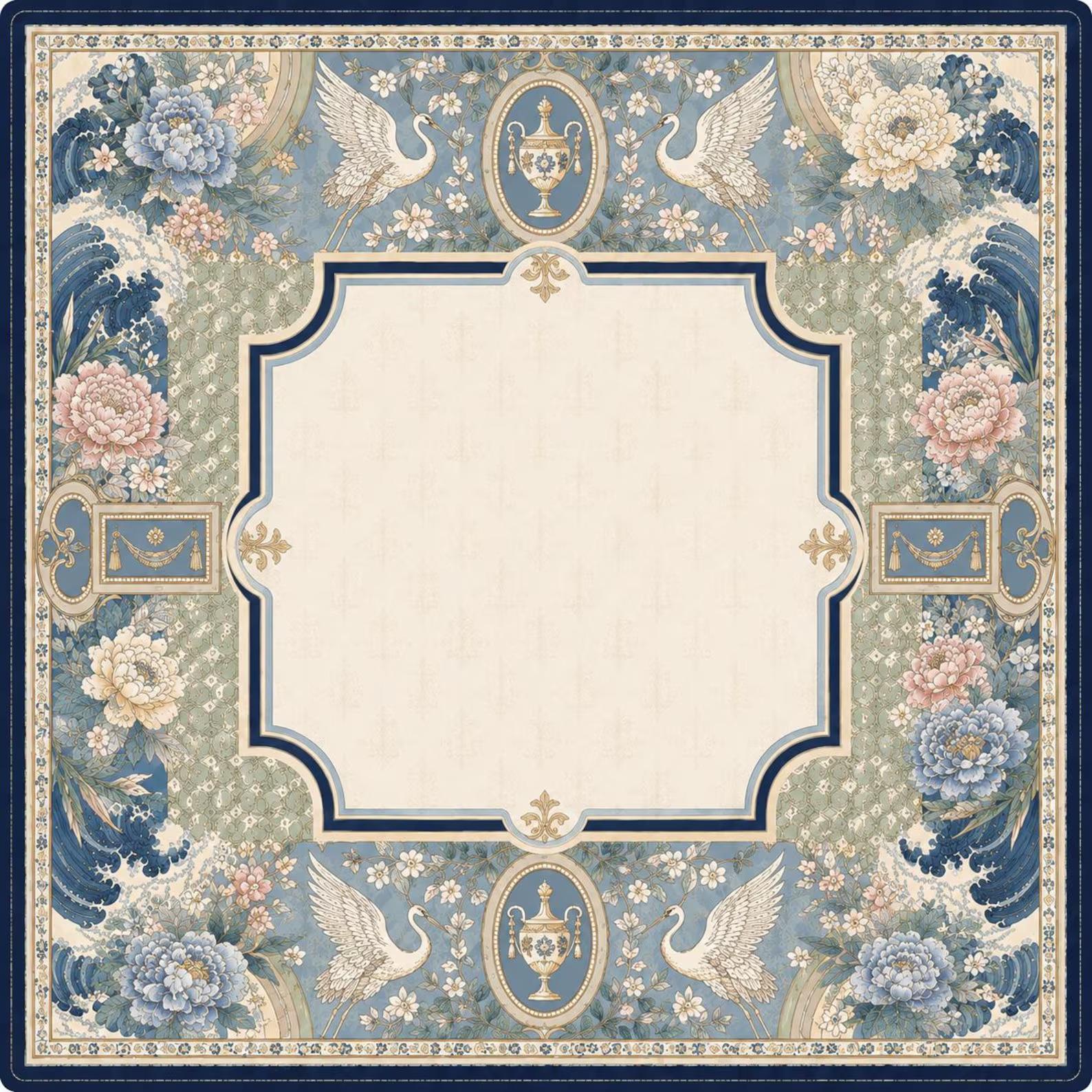 Vintage Chinoiserie Mahjong Mat, Swan & Peony Floral Mahjong Table Cover, Elegant Garden Game Mat, Gift for Mahjong Lovers